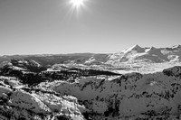 Snow in the backcountry of South Lake Tahoe from a helicopter.